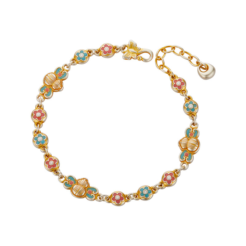 顺庆银楼足银S9999芦花珐琅手链女款新中式国风高级感百搭送礼物