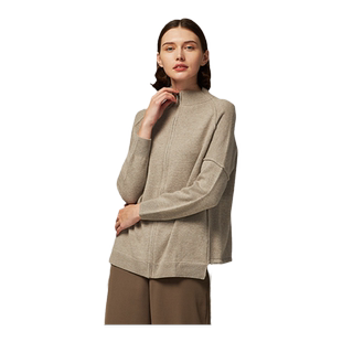 圣雪绒2019秋冬新品羊绒衫女士半高领纯色运动风宽松针织开衫