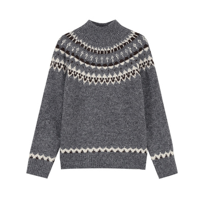挪威秘境提花毛衣套头针织上衣