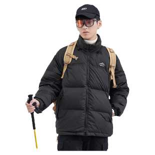 HomePanda黑色立领羽绒服男士冬季新款美式潮牌白鸭绒面包服外套