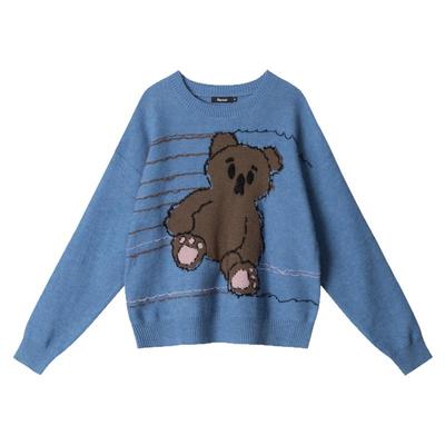 呆萌坐姿套头慵懒宽松毛衣女