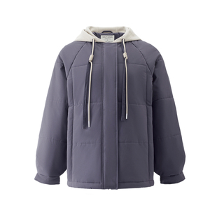 佐丹奴棉衣外套女秋冬新款夹棉假两件拼接连帽棉服夹克女05375719