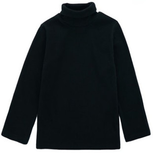 秋冬男童高领套头长袖T恤打底衫纯棉内衣白色黑色修身女童装纯色