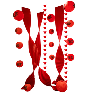 结婚婚礼场景婚房布置套装拉花新房客厅女方晨袍高档拍照喜字灯笼