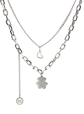 crivla小熊钛钢日韩风吊坠项链