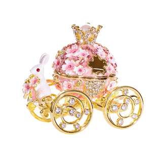 A兔子花车珐琅新年兔年戒指盒求婚可爱首饰耳环收纳盒结婚礼物盒