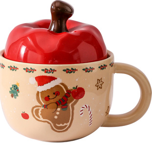 新年苹果陶瓷马克杯高颜值带盖情侣咖啡水杯子男女生日礼物伴手礼