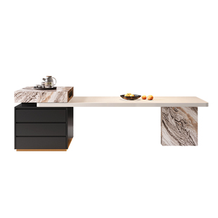 岩板岛台餐桌一体家用可伸缩意式极简高端别墅多功能厨房中导台桌