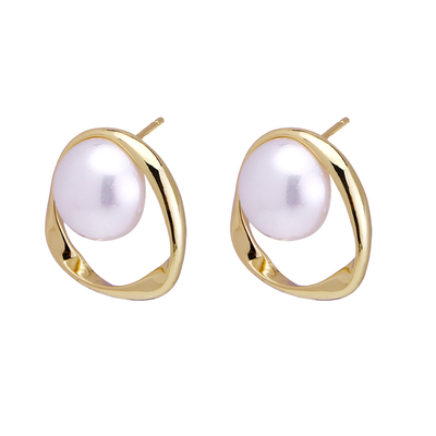 复古法式高级感轻奢几何珍珠耳环