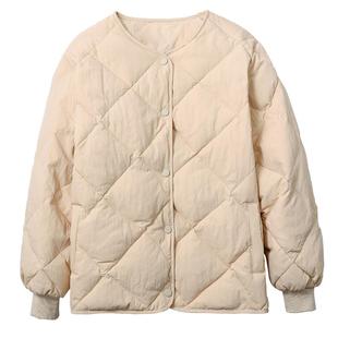 白鸭绒小个子薄款羽绒服女短款冬季2025轻薄内胆菱格无领外套时尚