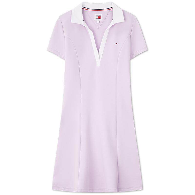 Tommy女装复古撞色V领A字POLO裙