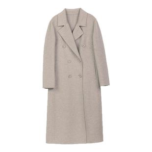 诗梦女装秋冬反季卡其色中长款羊毛羊绒大衣西装翻领直筒宽松外套