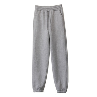 灰色羊羔绒运动裤女高个子加长束脚裤子冬季加厚高腰超长加绒卫裤