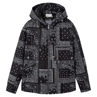 流石男装冬装时尚高端腰果花羽绒服2026年新款春季高级感连帽外套