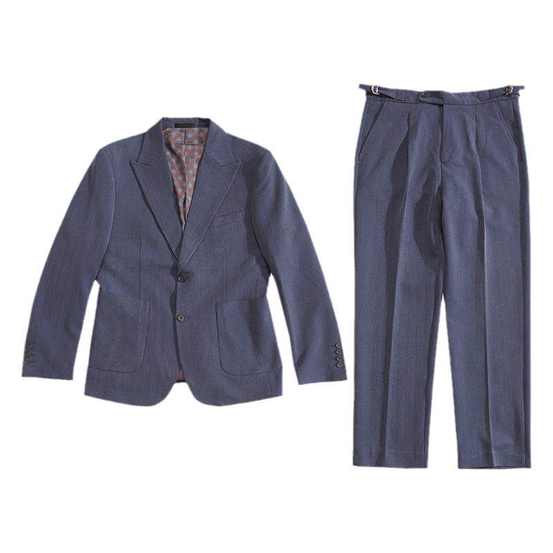 川泽男士条纹韩版修身西服套装