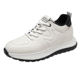 高哥增高面包鞋男款厚底休闲鞋夏季新款头层牛皮男鞋内增高小白鞋