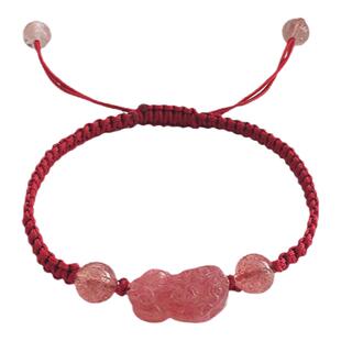 草莓晶貔貅手链女招桃花粉水晶手绳情侣款闺蜜招财本命年编织红绳