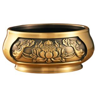 香炉家用供奉上香纯黄铜铜炉室内佛前香火供炉观音财神莲花香炉碗