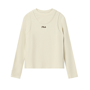 FILA 斐乐官方女子针织长袖衫2026春季新款时尚休闲假两件修身长T