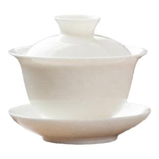 德化陶瓷白瓷三才盖碗茶杯单个高端泡茶碗带盖大号不烫手茶具套装
