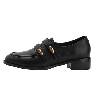 羊皮版~英伦风金属扣棕色乐福鞋女粗跟2026复古小皮鞋单鞋老钱风