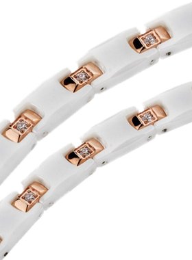 新品台湾KOTO白色精密陶瓷玫瑰金锆石防辐射手链表白礼物生日手链