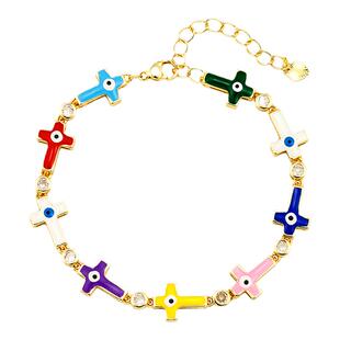 KREAM 彩色 法蒂玛之手 十字 滴胶手链男女同款嘻哈 多巴胺