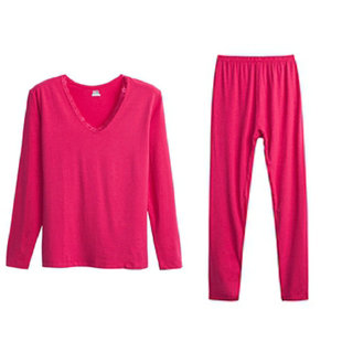 三枪秋冬女款保暖内衣长绒棉秋衣秋裤磨毛纯棉花边领口棉毛衫套装