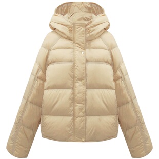 朵以2025冬季新款休闲时尚简约抽绳连帽羽绒服小个子保暖外套女