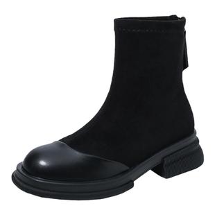 真皮2025新款早秋季超火网红爆款马丁靴女棕色厚底粗跟瘦瘦小短靴