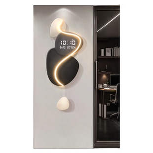 2026新款客厅挂钟轻奢高级感万年历电子时钟格栅挂件创意钟表挂墙