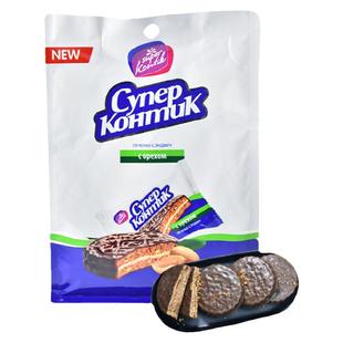 康吉大牛konti俄罗斯国家馆进口巧克力夹心三明治饼干休闲零食品