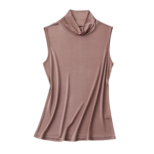 重磅针织真丝高领背心打底衫 桑蚕丝修身纯色基础款无袖内搭上衣