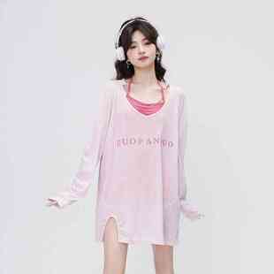 新款 分体泳衣女泡温泉三件套外搭微胖遮肉显瘦胖mm甜美链条 大码