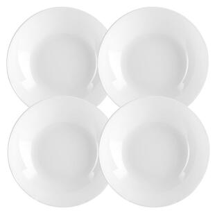 乐美雅汤盘8寸深盘白色浮雕餐具钢化玻璃盘子家用碟子高级感菜盘