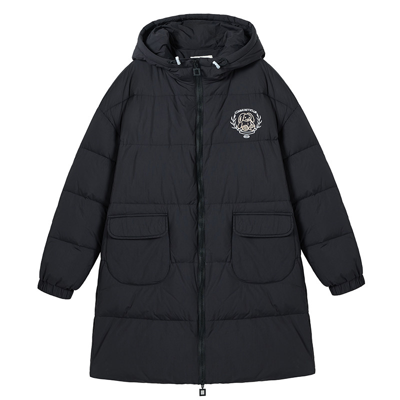 雪诗恋学院风连帽中长款羽绒服