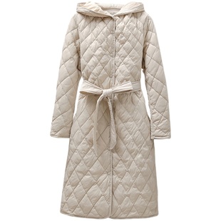 轻薄羽绒服女中长款系带春秋冬季新款菱形格收腰大衣内搭内胆连帽