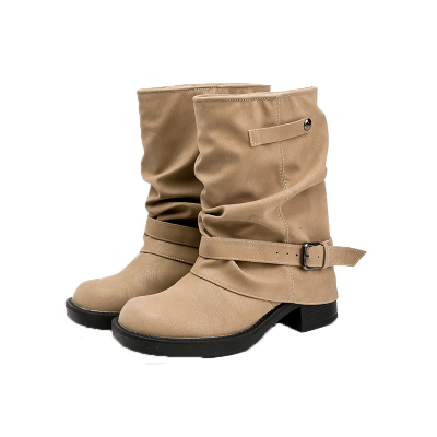 羊皮版~内增高8cm堆堆短靴子女