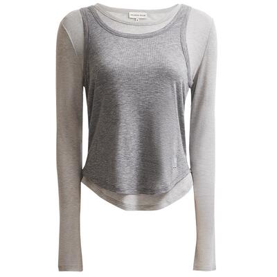 SEASONHIGH 夏季款女T恤长袖两件套装圆领logo刺绣含羊毛上衣女装