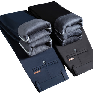 罗蒙冬季休闲裤男款宽松直筒加绒加厚保暖商务西裤男士中年长裤子