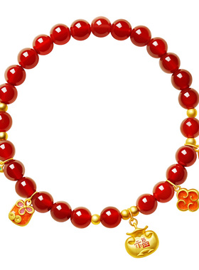 宫里上新红玛瑙手串女款红色玉石手链生日马年本命年礼物送女生