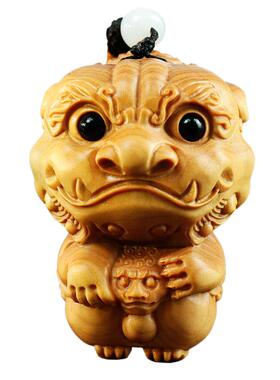 黄杨木雕刻瑞兽纳福手狮来运转