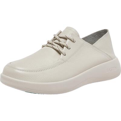 百思图春季牛皮厚底乐福鞋女