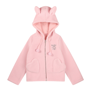 BarryBanny女童粉色仿羊羔绒套装秋冬季新款儿童保暖外套宽松长裤