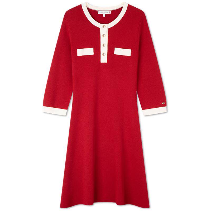Tommy女装撞色圆领针织连衣裙