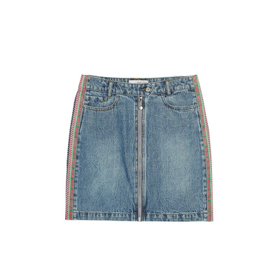 MIIDII谜底2022春秋款短裙减龄拼接彩色织带棉牛仔半裙221MB0018