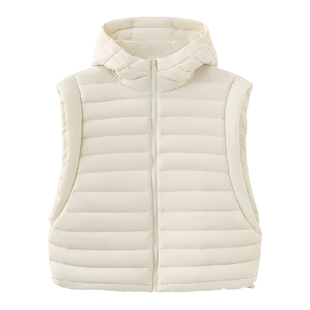 谢欣同款秋冬轻薄慵懒90纯白鸭羽绒连帽短款背心外穿宽松马甲男女