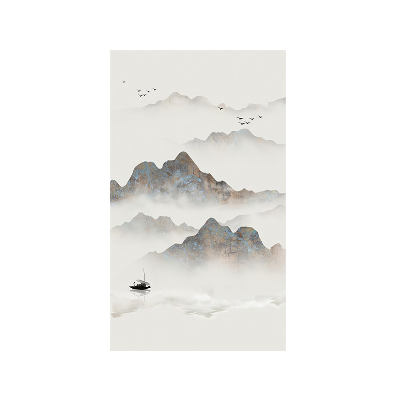 中式水墨画卫生间瓷砖背景墙定制