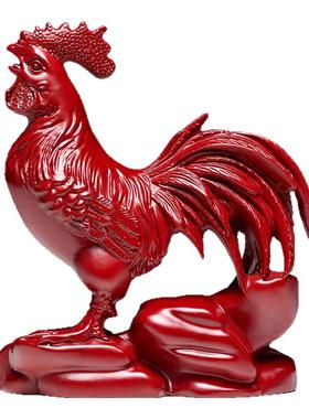 刺史红色木雕公鸡摆件