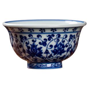 高端柴窑仿永乐青花缠枝莲压手杯景德镇陶瓷青花瓷主人杯茶杯男士